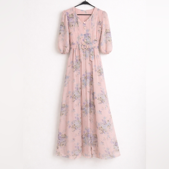 🌸 Floral Chiffon Maxi Dress – Made in India – Size Medium 🌸 - Picture 2 of 6